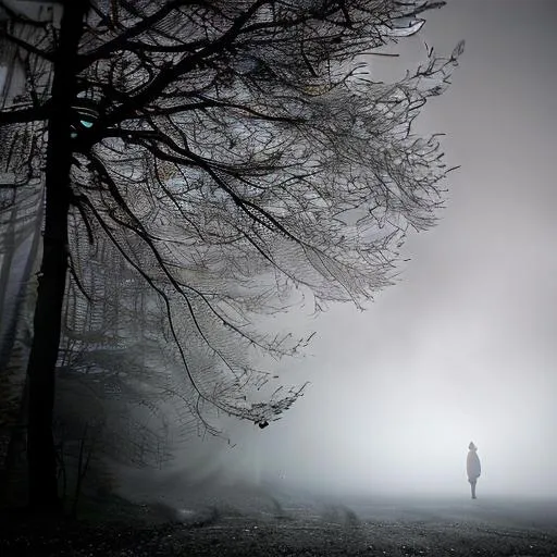 a horror lurks in the dark swirling mists