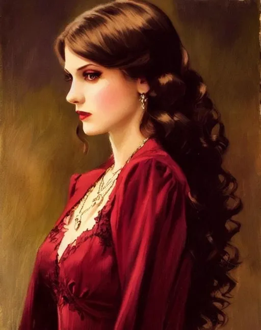 Prompt: Beautiful female toreador from vampire the masquerade, Haddon Hubbard Sundblom, post-impressionist style oil painting, 1930's clothing, 1930's hairstyle, very detailed, photorealistic, UHD
