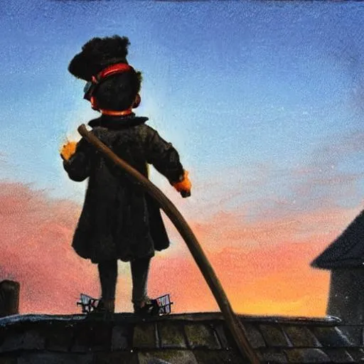 Fantasy Child Chimney Sweep on top of a roof in the... | OpenArt