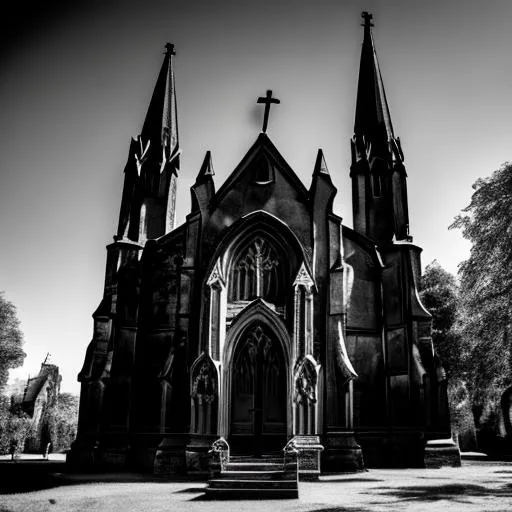 Prompt: monochrome, gothic church
