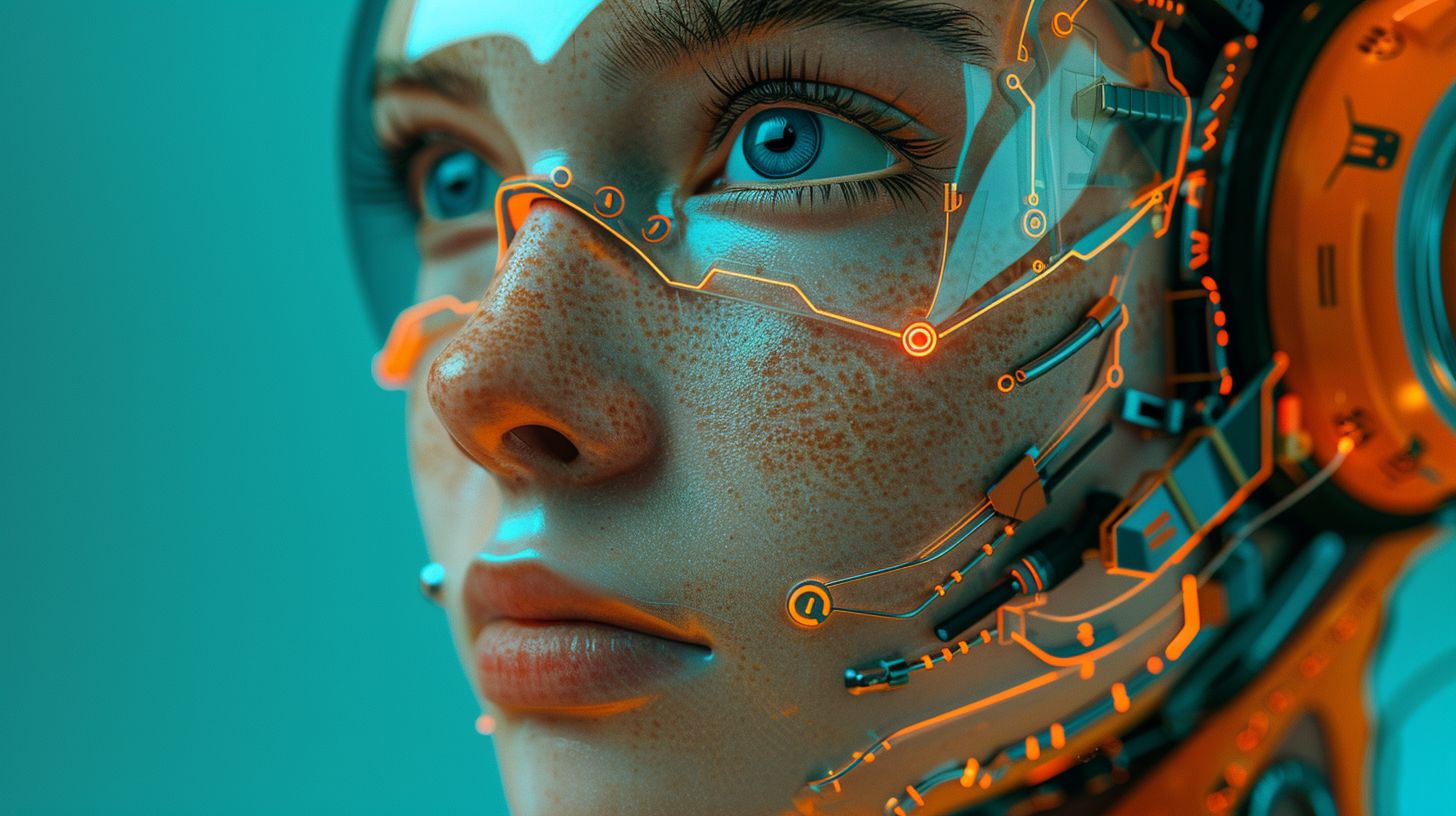 Prompt: 3d photo effects for photoshop/film/video with image, in the style of bold, pop art inspired ing, light turquoise and dark orange, cristina mcallister, robotic motifs, close up, object portraiture specialist, technocore