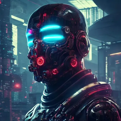 Prompt: Futuristic. A bald man with a ginger beard. 30yrs old. English. Futuristic Union Jack armour and mask. Bionic eyes and cyber enhancements. Lots of roses, Ferns and mushrooms in background. Dark and edgy with neon accents. Cyberpunk style. Raw. Gritty. Dirty.
