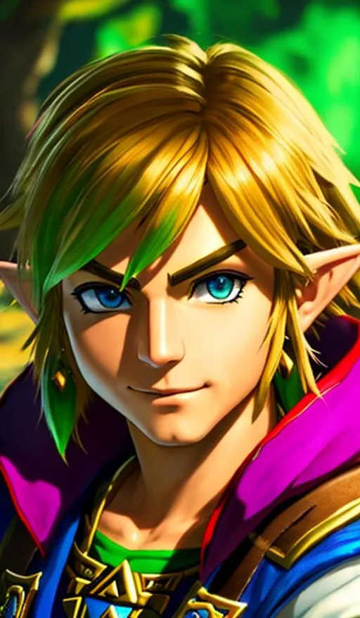 Prompt: Link Nintendo video game Majora's Mask world character UHD, 9:16 portrait, very detailed, zoomed out view, full view of Link character in the Hyrule world, The Legend of Zelda: Majora's Mask, 8k