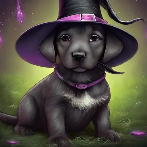 Prompt: A puppy that is also a witch