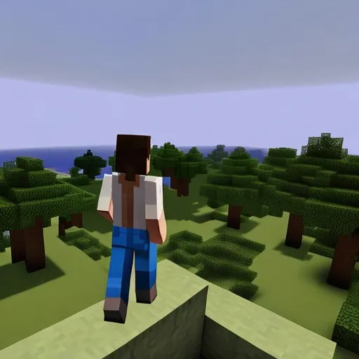 Prompt: Minecraft steve standing on a ledge
Overlooking nature