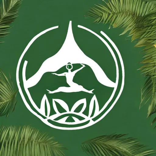 Prompt: a logo for a yoga company called island yoga. Themed around nature and yoga. Green and white 