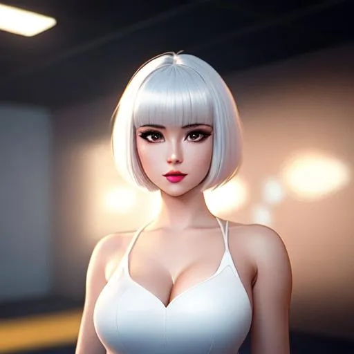 Prompt: (in the style of <joemad>)++ ([<bad_prompt> <bad_artist> <easy_negative> grainy blurry]) (8k resolution, extremely detailed, artistic, hyperrealistic, octane render, cinematic lighting, dramatic lighting, masterpiece) E-woman, fully body, shortest white hair, bangs hairstyle, pale skin, light freckles, dark green eyes, high detail, highly detailed, digital painting, blank background, black fingernails on fingers, dark red lipstick, goth clothing, emo, nose small ring, ears earrings, small pearcing below mouth