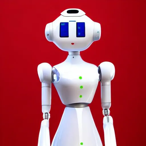Prompt: I developed exactly a beautiful maid robot design that will have a human look and a dress with red color and white spots