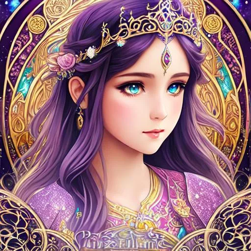 Prompt: Highly detailed girl, ethereal, tiara, full art nouveau background, fantasy, dragon