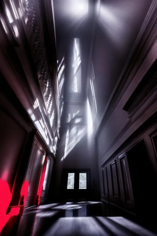 Prompt: bright light in hallway, eerie photo