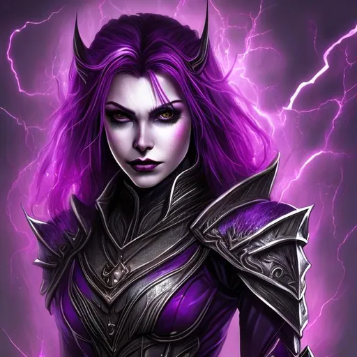 Prompt: purple portrait female vampire princess, purple lightning background elder scrolls art