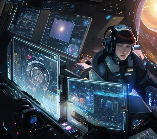 Prompt: a pilot in a spaceship cockpit , ghost in the shell, high details, realistic, professionally colour graded, photorealism, 8k, pixiv, tumblr, instagram, deviantart, art by sakimi chan
