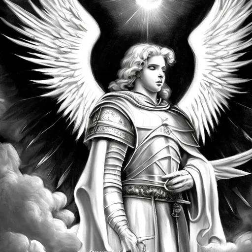Prompt: black and white knight with angel wings
