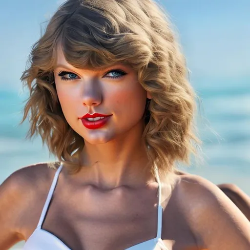 Prompt: A Taylor Swift portrait in a white bikini