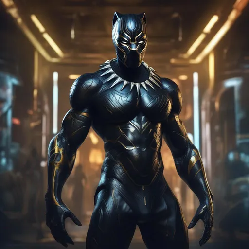 Prompt: African cyberpunk futuristic cyborg armor battle  orientalist portrait full body dynamic pose intense dark ominous oil on canvas. cinematic, marvel, black panther, superhero,  war, hyper realism, realistic proportions, dramatic lighting, high detail 4 k