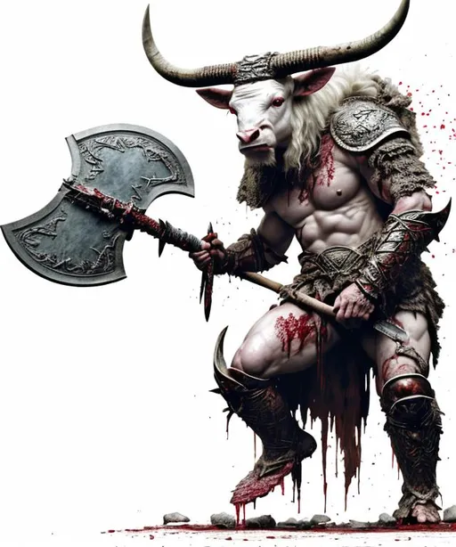 Portrait of an albino minotaur wearing scale mail ar... | OpenArt