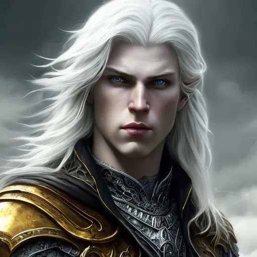Prompt:  8K, HD, 3D, portrait of handsome albino male, photorealistic, noble strong male, Skyrim,pale beautiful face, grey stunning eyes, extra long white straight hair, elegant green wizard clothes, intricate, detailed, charming male, light contrast, noble, perfect anatomy, gothic dark room ambient, perfect male beauty, golden ratio