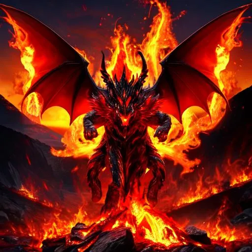 Prompt: Demonic force, flames, magma, volcano, bleeding, blood, animalistic, demonic, draconic, 