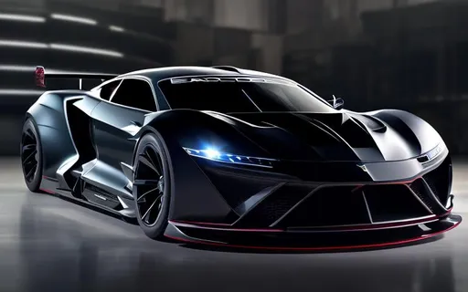 Prompt: Eagle inspired "aerodynamic" "body style" supercar with a "Boss Bespoke" logo as the badge "front aggressive bumper"