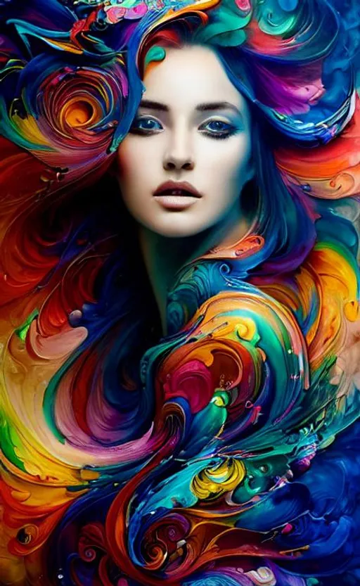 Prompt: Colorful beautiful woman: Black ink flow: 8k resolution photorealistic masterpiece: by Aaron Horkey and Jeremy Mann: intricately detailed fluid gouache painting: by Jean Baptiste Mongue: calligraphy: acrylic: watercolor art, professional photography, natural lighting, volumetric lighting maximalist photoillustration: by marton bobzert: 8k resolution concept art intricately detailed, complex, elegant, expansive, fantastical