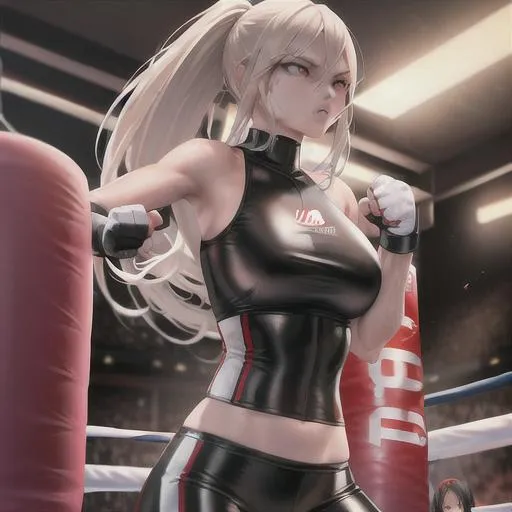 Prompt: only girl, punching bags punching, high quality, bloody, punching bag,Best quality, tall girl, (punching bag:1.2), master piece, leggings , muscle, bloody punching bag, latex ,ultra detailed, realistic, 4k, fight punching, open finger gloves ,anime style,punching fighting, beauty girl, pretty 