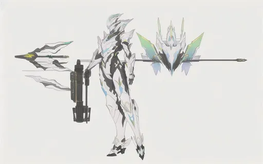 Prompt: HD 4k clear Armored Core last raven 
Mecha
Fantasy
Superhero  art of mechanical armor futuristic sleek crown shaped head, angular chest, right arm massive and powerful, left arm holding blaster,  rocket legs  showing data and statistics 