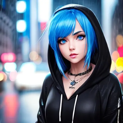 Samdoesart A Girl Blue Hair Blue Eyes Black Hood Openart