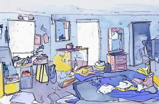 Prompt: Messy room , illustration