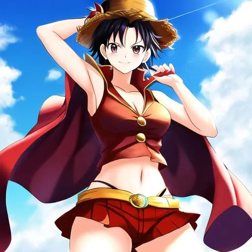 Prompt: Luffy as A Bold Female