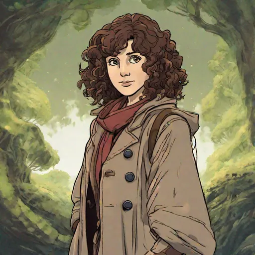Prompt: Nyssa of Traken from Doctor Who with curly brown hair by Studio Ghibli