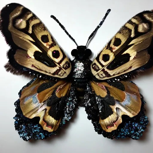 Prompt: Deaths head moth made out of Sequins 