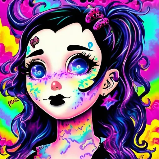 Prompt: Goth girl  in the style of Lisa frank