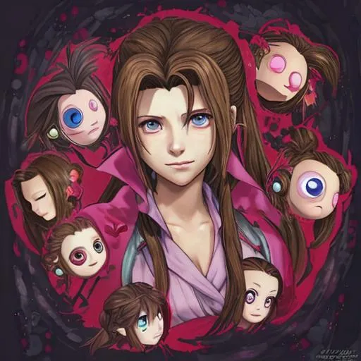 Prompt: Aerith from Final Fantasy except she has too many eyes