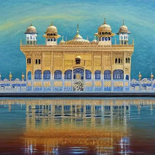 Prompt: harmandir sahib
 artistic painting dull colours
