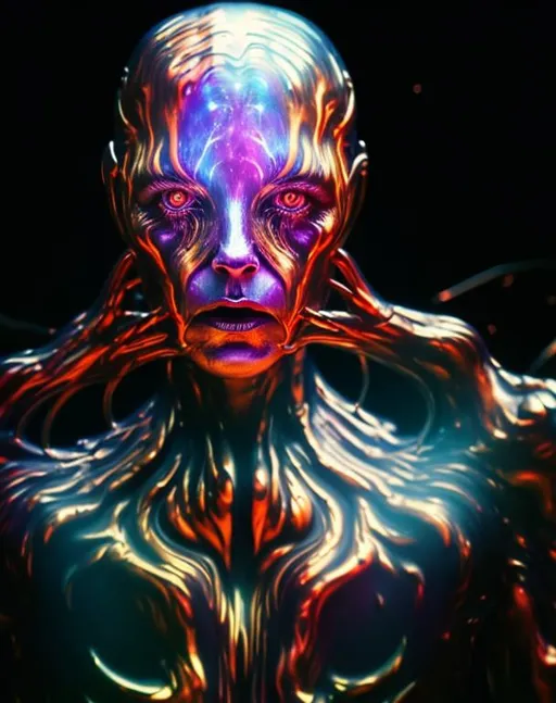 Prompt: Horror, Eerie, Spooky psychedelic 
 cinematic, Nebula, 3D, HD, {Tiger}liquid gold, expansive metallic background, supernova, freeform dark chaos, hyper realistic, 8K --s98500