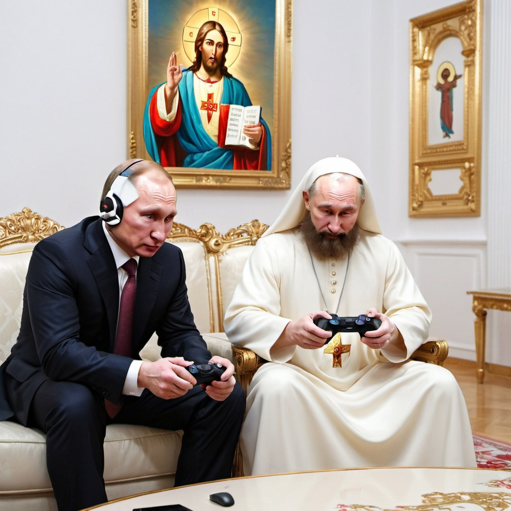 vladimir putin playing ps5 with Jesus