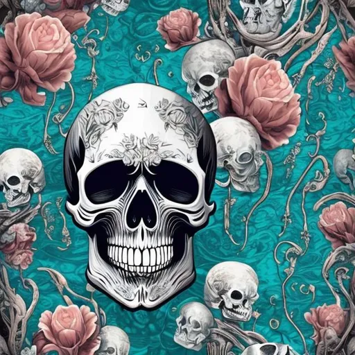 Prompt: skeleton skull in the ocean, floral style