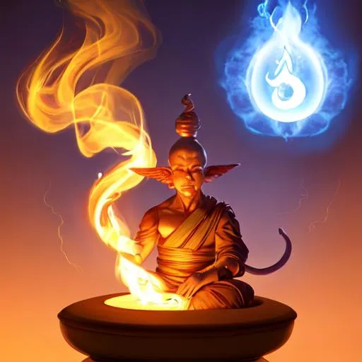 Prompt: 5th element, elemental materializing out of pure smoke and forming a Genie who can grant any one more thn 3 wishes. Choose wisely for one could alter the time continum if they are not careful.