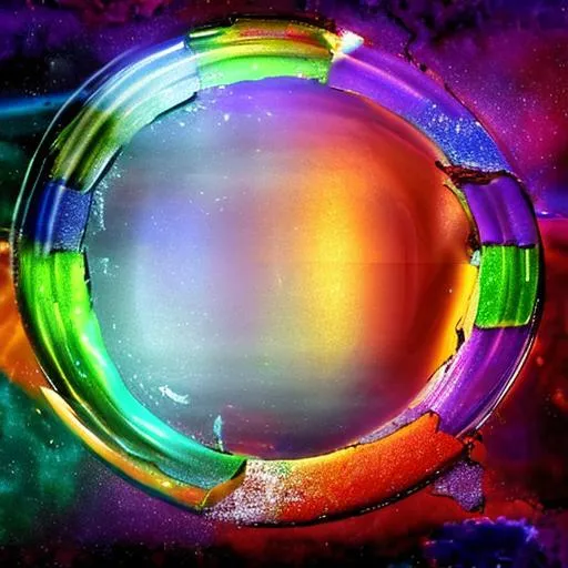 Prompt: Broken orb time machine spewing rainbows of time passed