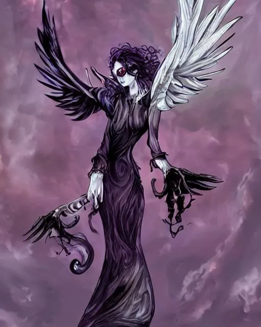 Prompt: undead woman with spirit wings and horns before the moon
