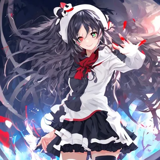 light novel girl cool hair black eye red full body g...