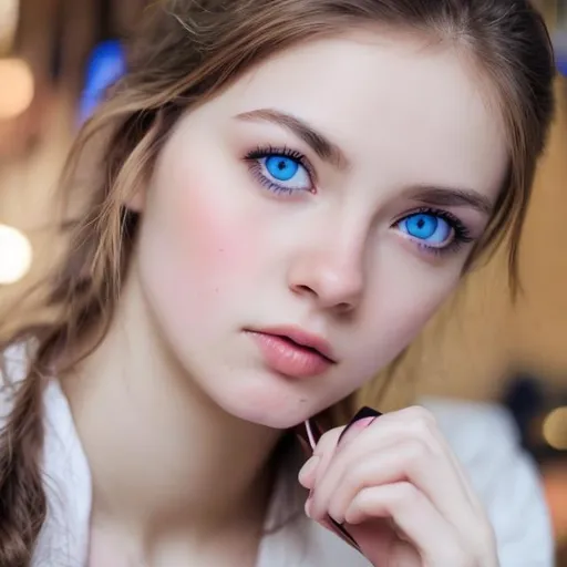 Prompt: A blue eyes, girl having sharpen jawline and beautiful lips 
