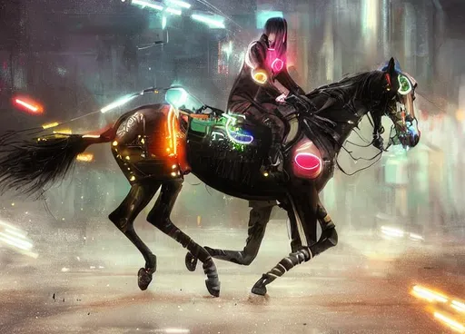 Prompt: detailed portraitracing horse cyberpunk futuristic ((neon)) tattoes, yakuza, styled hair Reflective puffy sheen film jacket, decorated traditional ornaments by ismail inceoglu dragan bibin hans thoma greg rutkowski Alexandros Pyromallis Nekro Rene Margitte illustrated Perfect face, fine details, realistic shaded, fine-face, pretty face