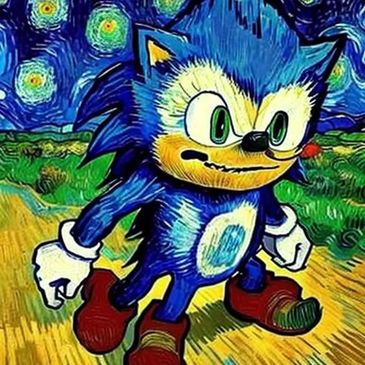 Prompt: a Vincent van Gogh painting of Sonic the Hedgehog