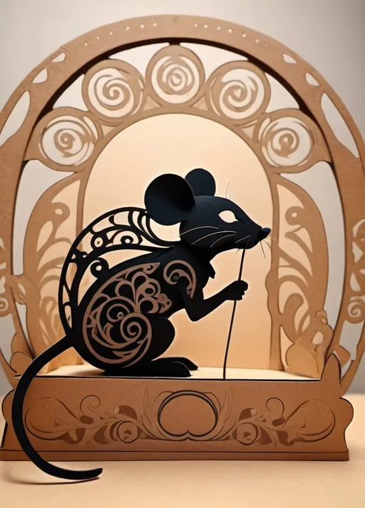 Prompt: mouse figurine made of cardboard,, cardboard toy, outline, silhouette theater, silhouette