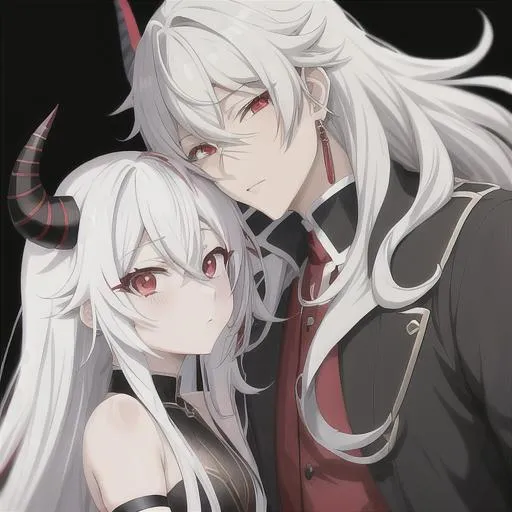 white hair anime boy with red eyes