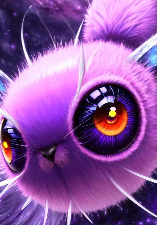 Prompt: UHD, , 8k,  oil painting, Anime,  Very detailed, zoomed out view of character, HD, High Quality, Anime, Pokemon, Venonat is an insect Pokémon with a spherical body covered in purple fur and two purple & pink hexagonal compound eyes. The fur releases a toxic liquid and it spreads when shaken violently off their bodies. A pink pincer-like mouth with two teeth, stubby forepaws, and a pair of two-toed feet are visible through its fur. Its limbs are light tan. There is also a pair of white antennae sprouting from the top of its head. However, the most prominent feature on its face are its large, red compound eyes. Venonat's highly developed eyes act as radar units and can shoot powerful beams.

Venonat can be found in dense temperate forests, where it will sleep in the hole of a tree until nightfall. It sleeps throughout the day because the small insects it feeds on appear only at night. Both Venonat and its prey are attracted to bright lights.

Pokémon by Frank Frazetta