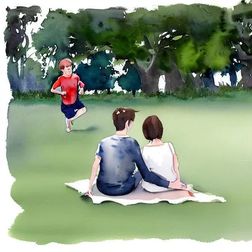 Prompt: watercolor illustration of two boys running