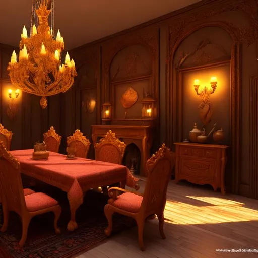 Prompt: fantasy, dining room interior, UHD, HD, 8K, 
