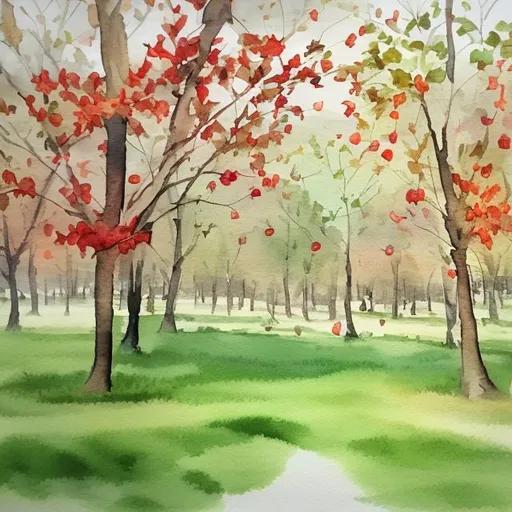 Prompt: Apple and maple groves in watercolor